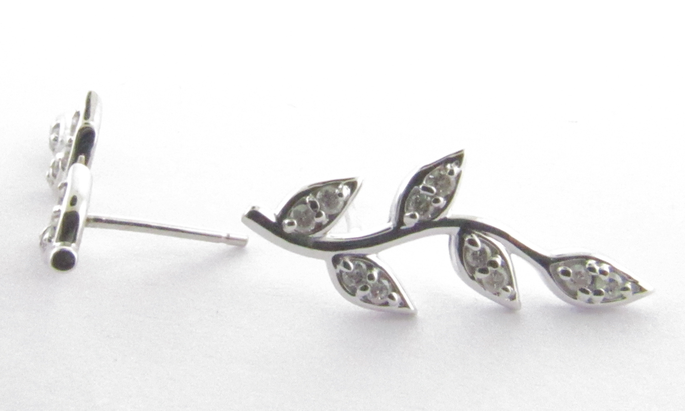 Flower Vines Diamond Ear Climber Earrings 14k White Gold 0.20ct