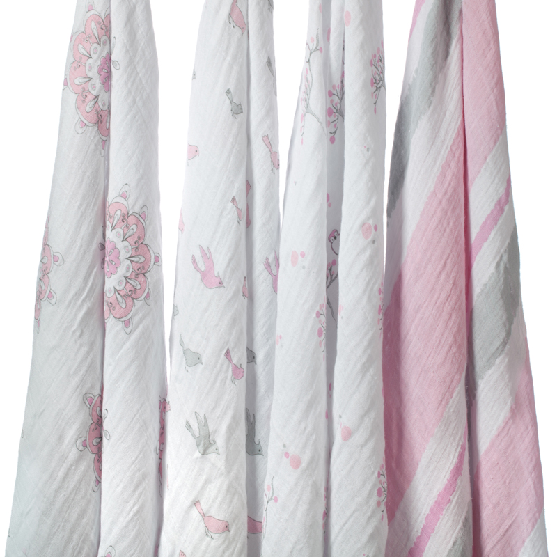 Muslin Swaddling Blanket 4 Pack For the Birds