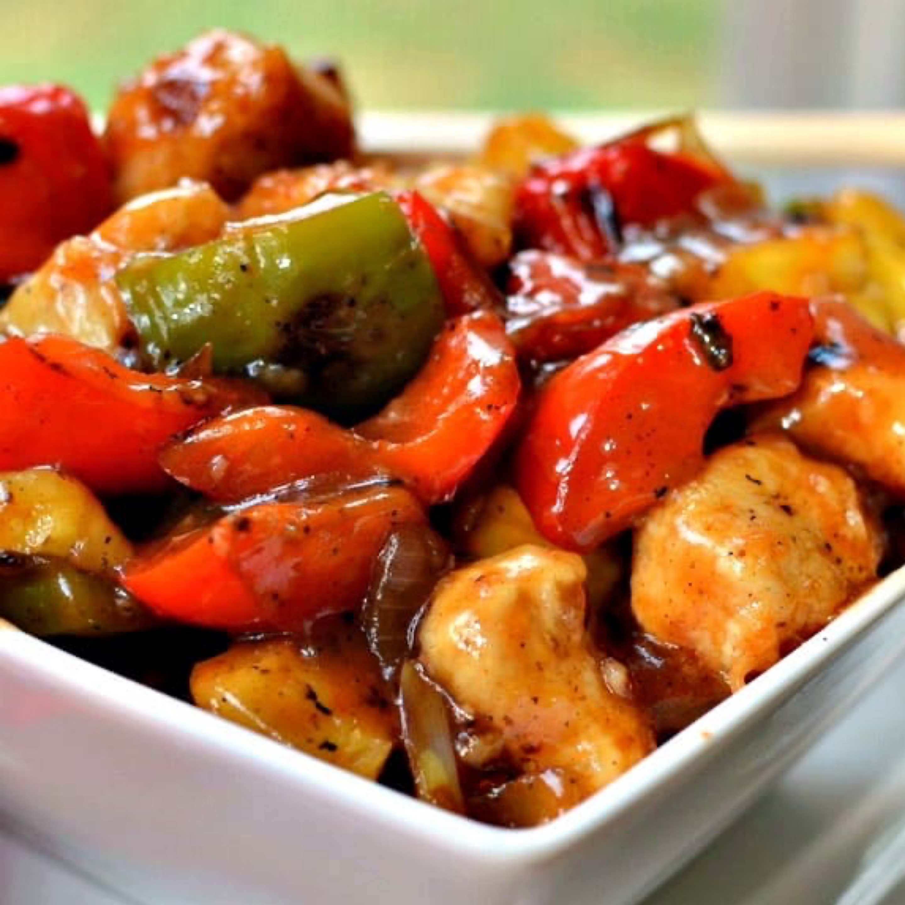 Sweet and sour chicken on rice