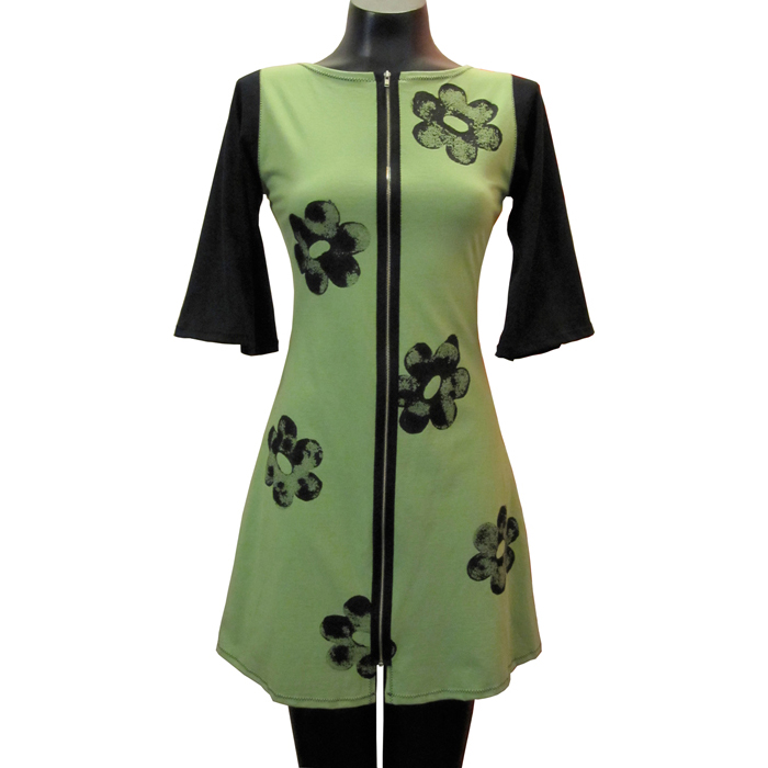 Lt Olive Flower Zip Dress