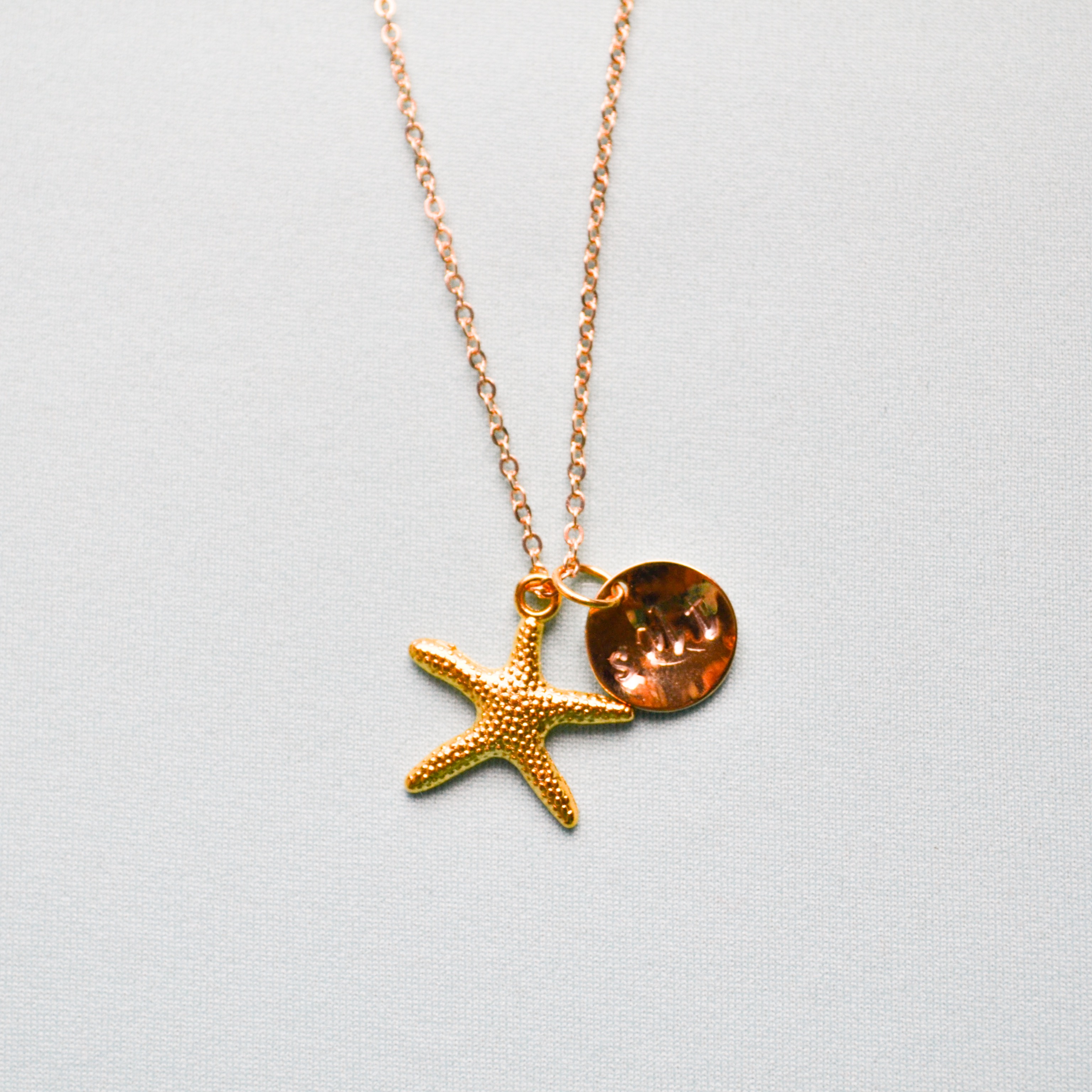 Gold Starfish & GoldPlated Stamped Charm