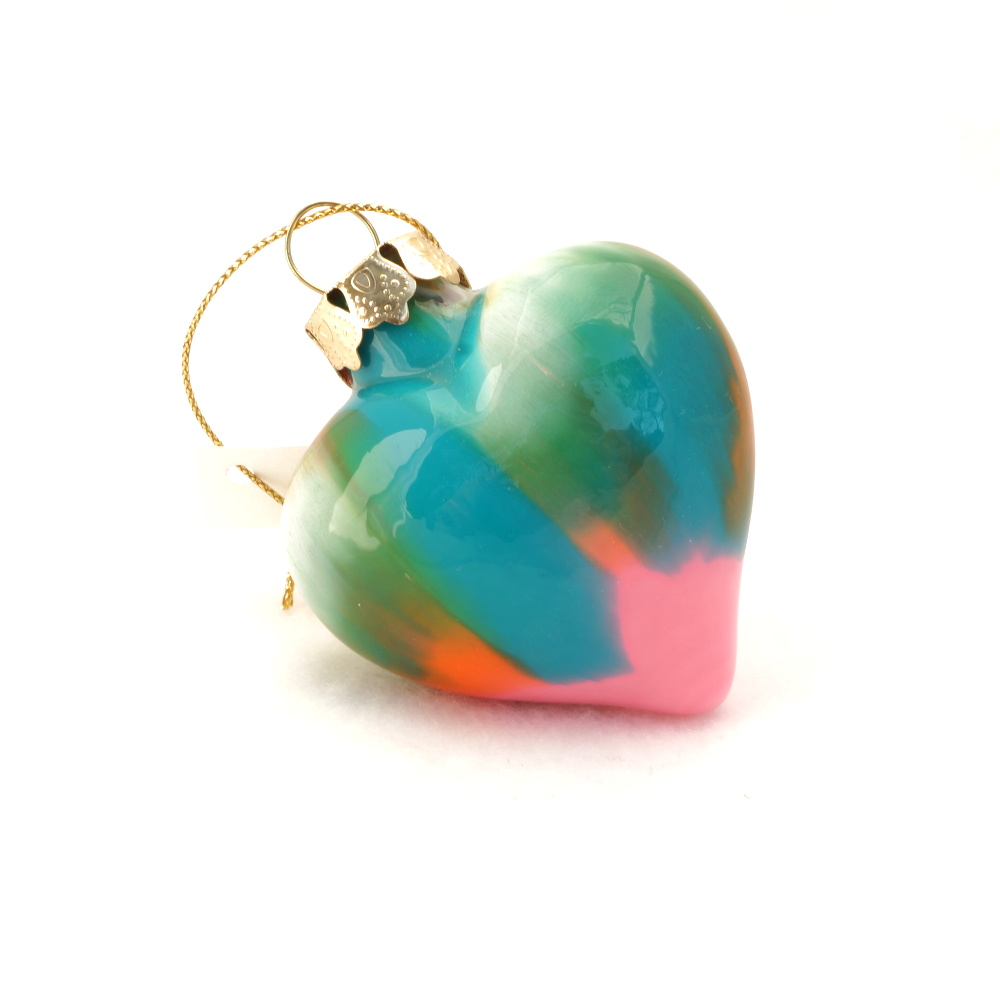 Hand Painted Glass Heart Ornament Keepsake - OOAK Handmade 