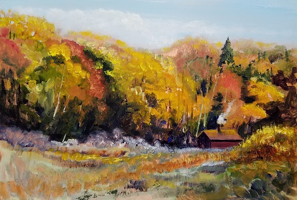 Copper Cabin Oil Painting