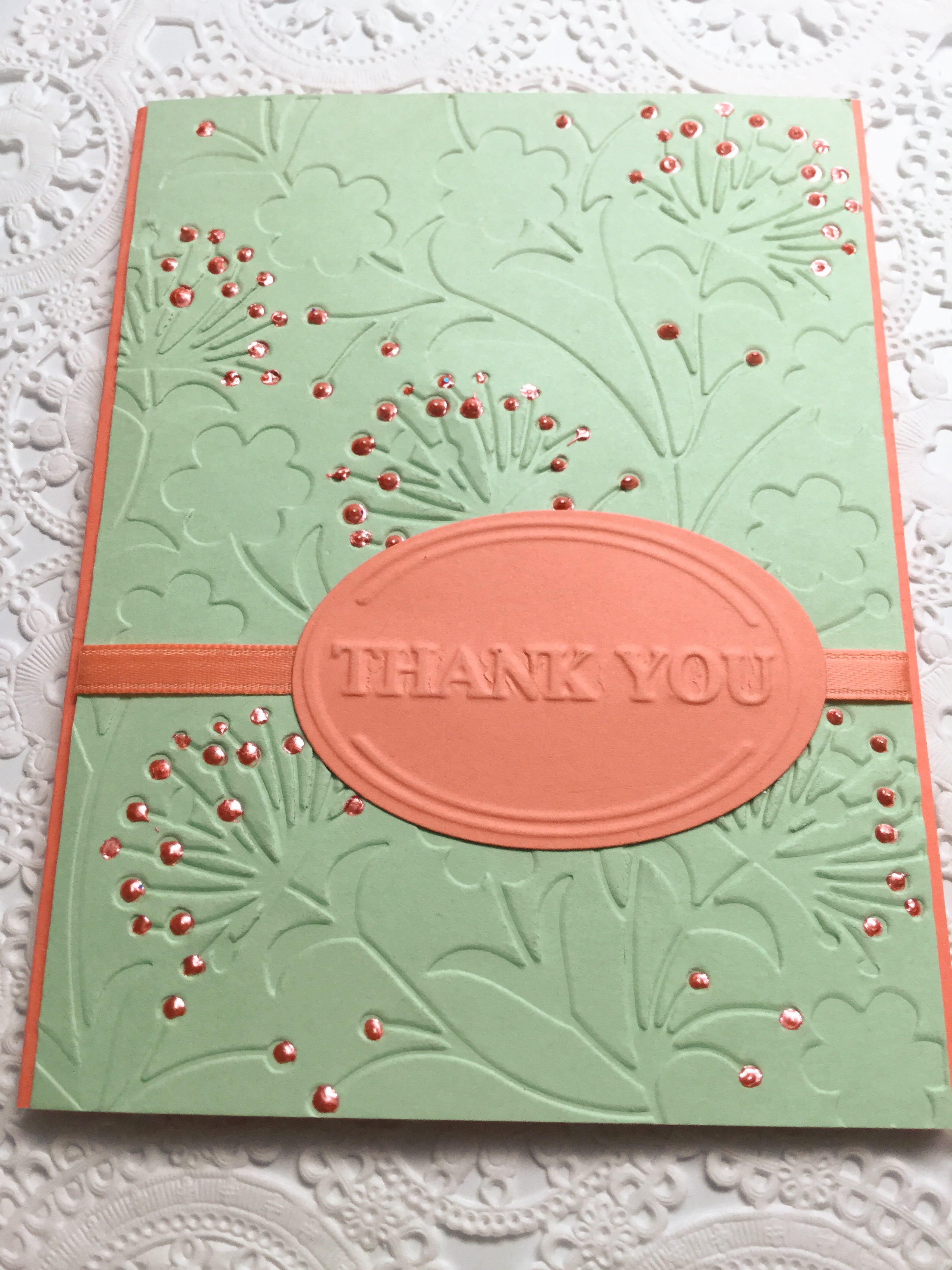 Thank you in pastel green and salmon