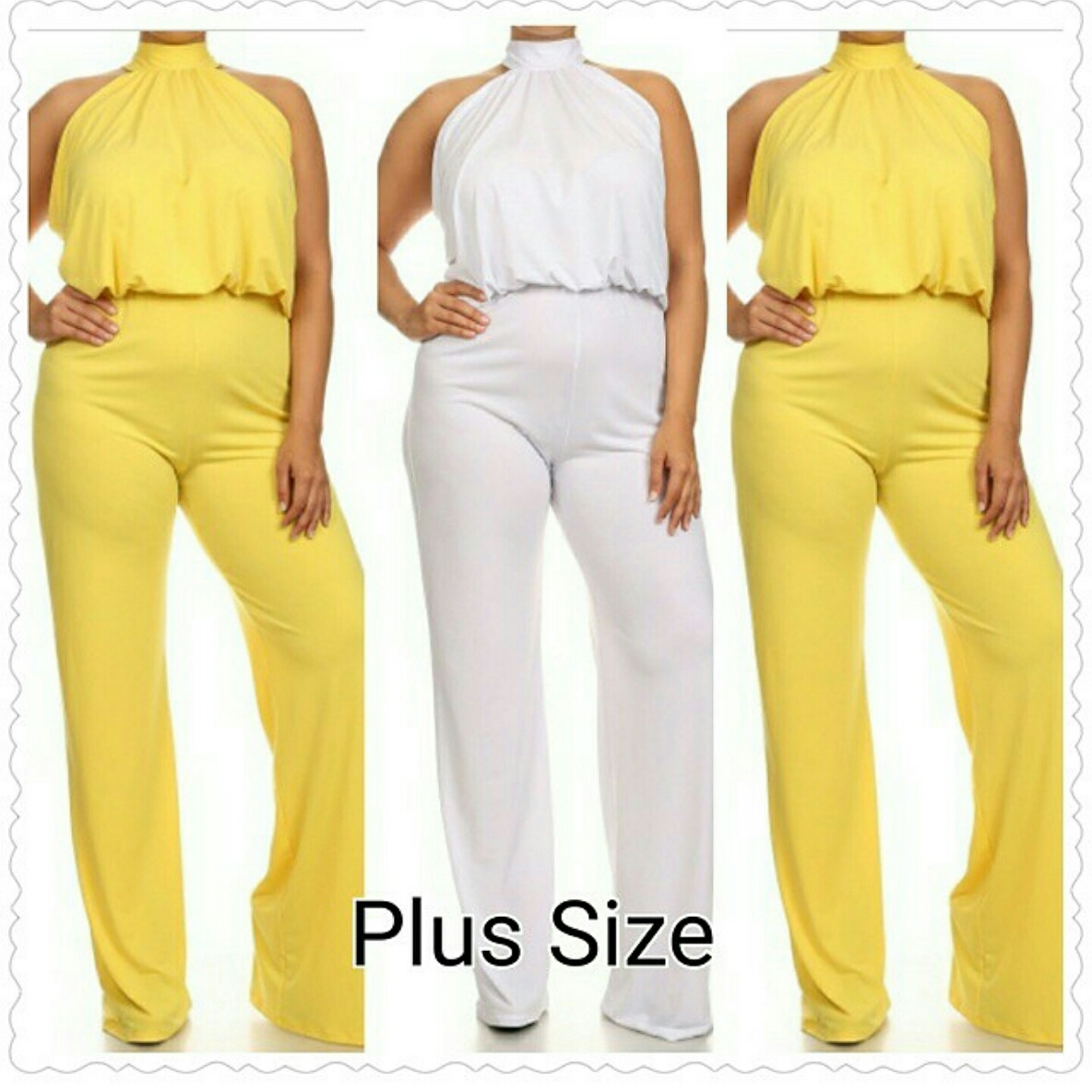 Yellow and White Halter Jumpsuit