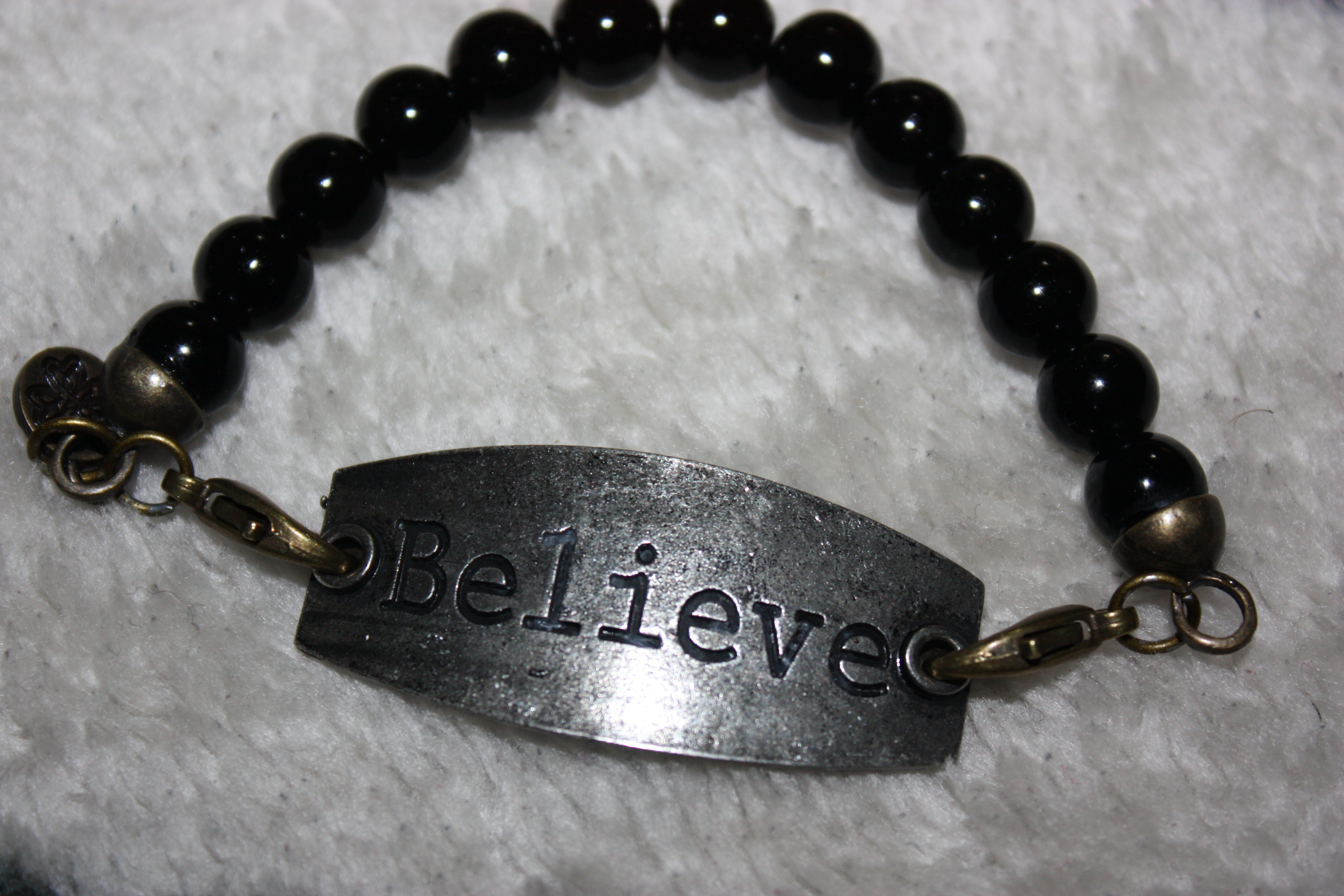Believe Black Bead Bracelet