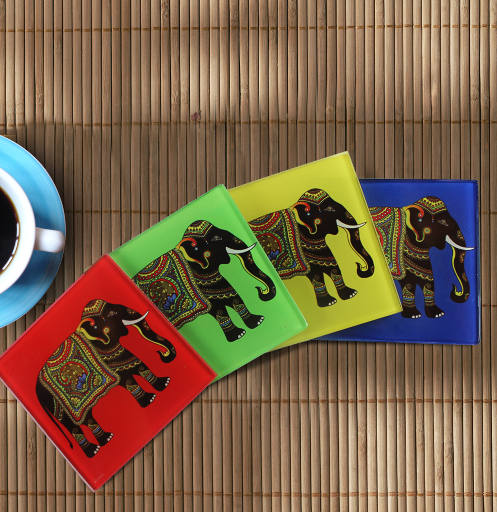 Elephant Glass Coasters Set of Four