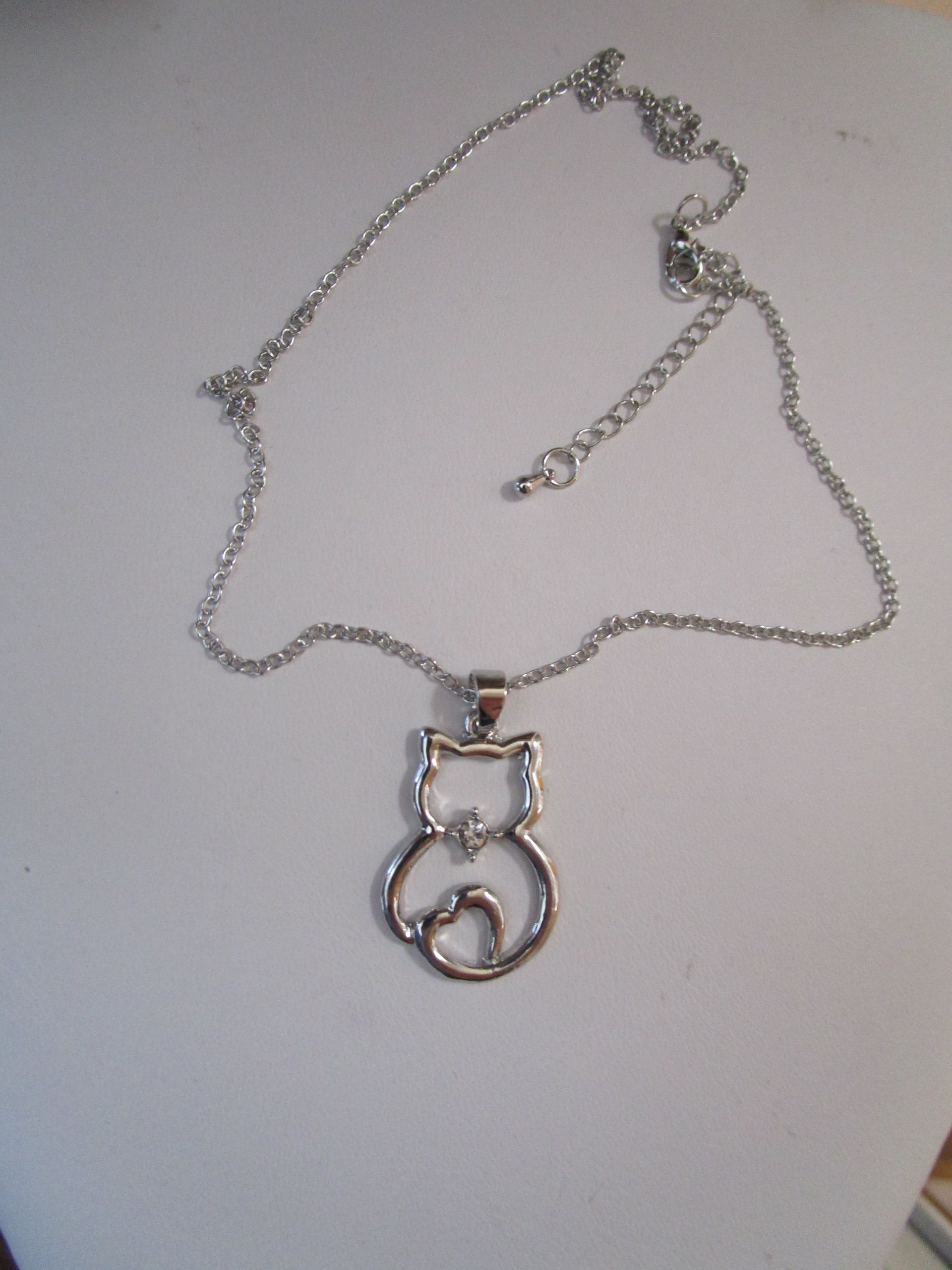 Cat Tibetan Silver Chain Necklace with CZ